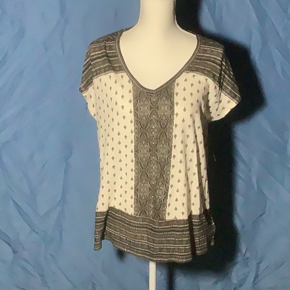 Lucky Brand Short Sleeved Cream and Brown Top